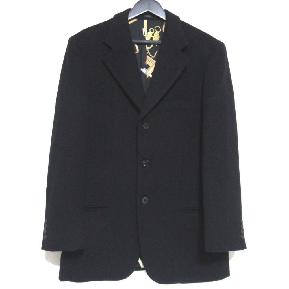 美品 LEONARD HOMME レオナールオム 総柄シルク裏地 ウールカシミヤ テーラードジャケット 52サイズ ブラック拍卖