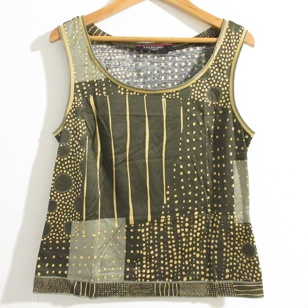 美品 LEONARD レオナール 総柄 ノースリーブ カットソー M カーキ拍卖