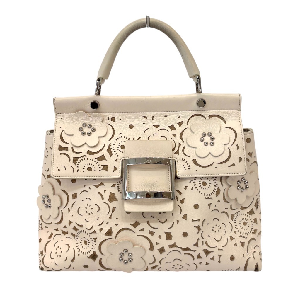 Roger Vivier ロジェヴィヴィエ フラワーカットワーク リミテッド ハンド バッグ ピンクベージュ拍卖