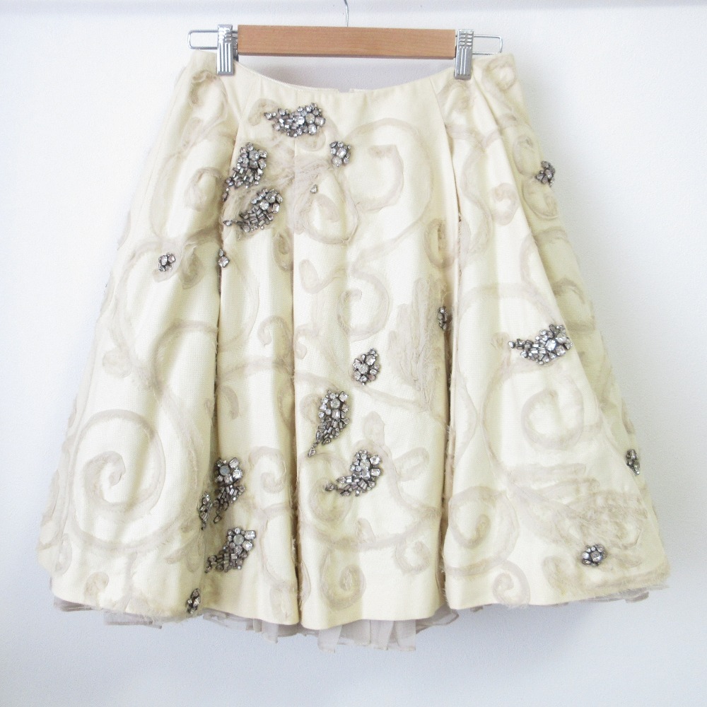 未使用 Couture Couture JUICY COUTURE ジューシークチュール アンティークビジュー フレアスカート 36 ベージュ拍卖