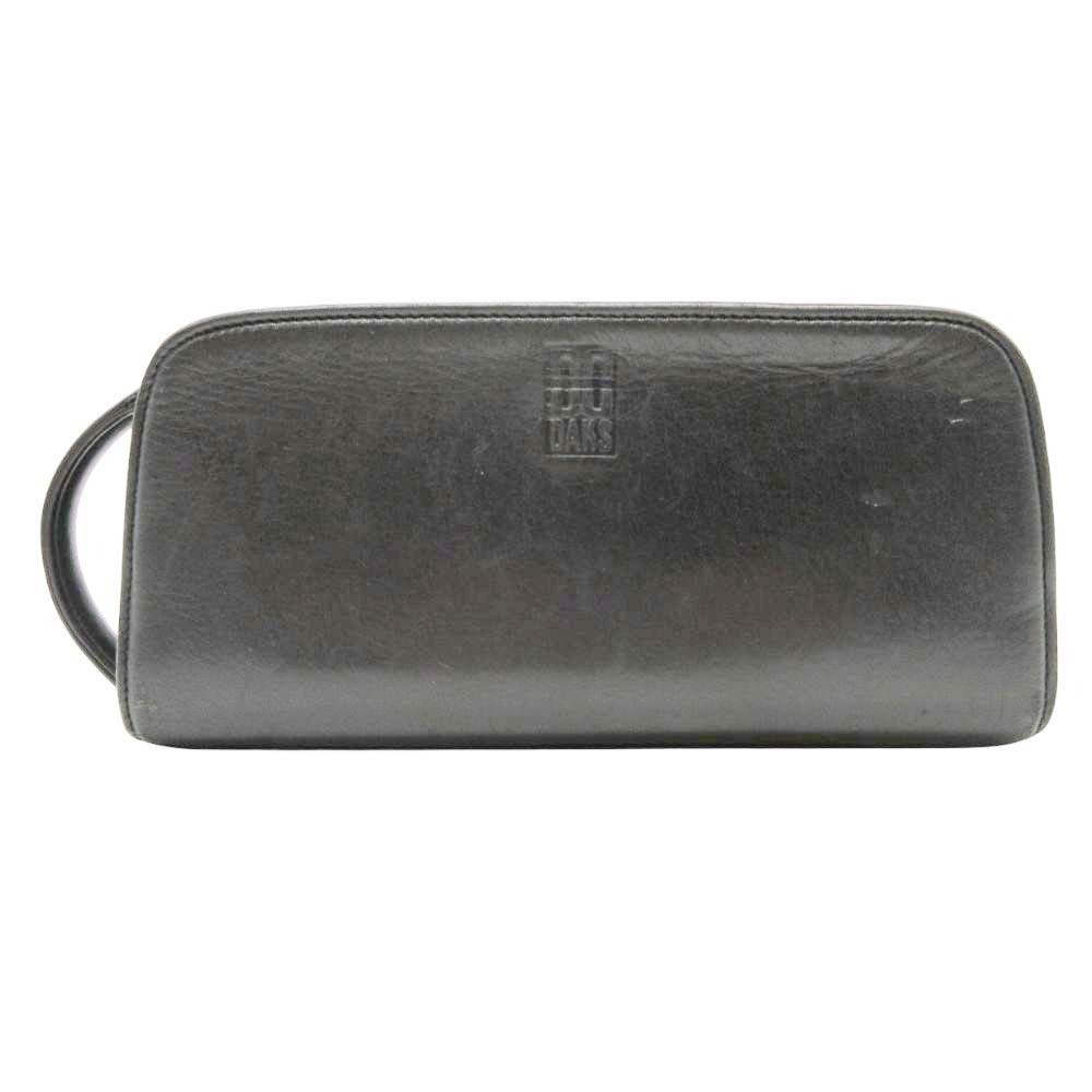 美品 DAKS ダックス レザー セカンドバッグ クラッチバッグ ポーチ ワンハンドル ロゴ カバン 鞄 黒 ブラック拍卖