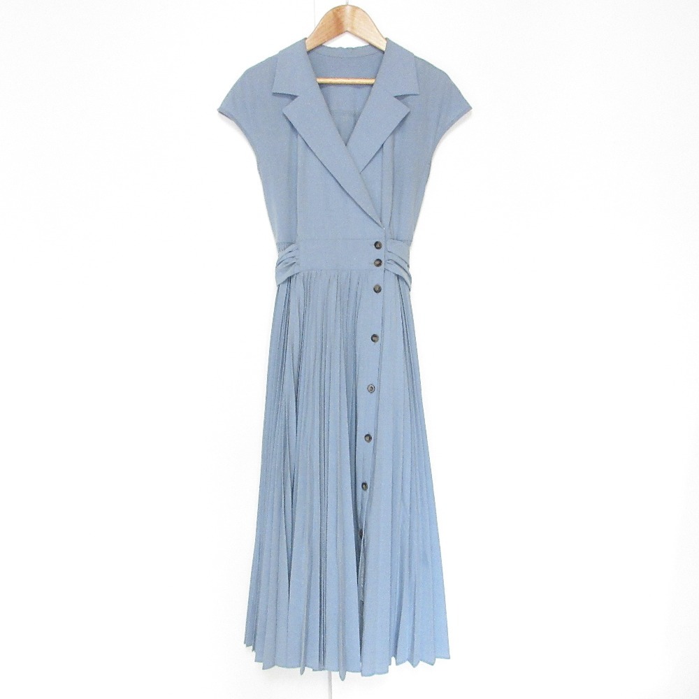 良品 21AW Apuweiser-riche アプワイザーリッシェ トレンチライクプリーツワンピース ロングドレス 1 ライトブルー拍卖