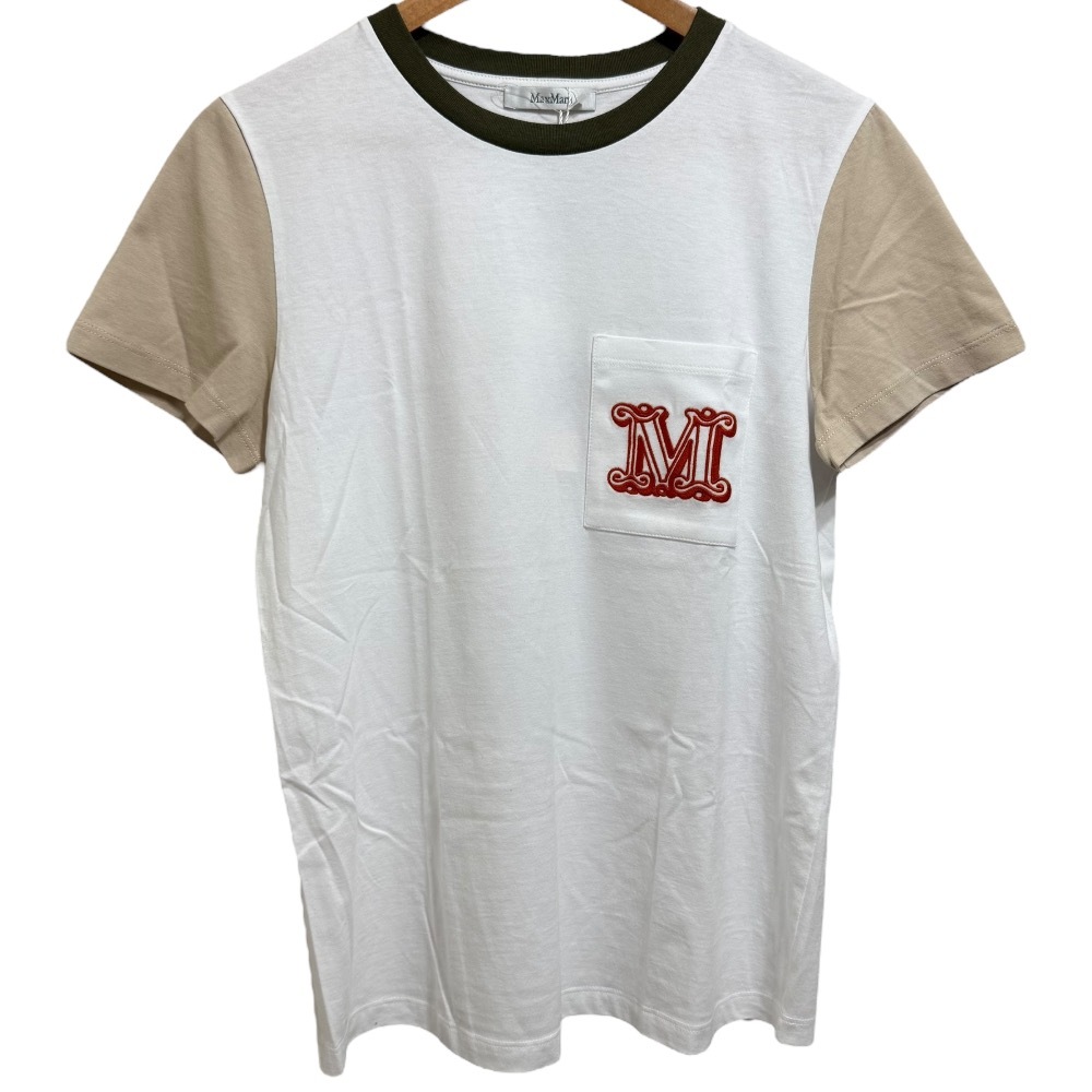 未使用 Max Mara マックスマーラ グラム バイカラー 半袖 ロゴ Tシャツ カットソー M ホワイト拍卖