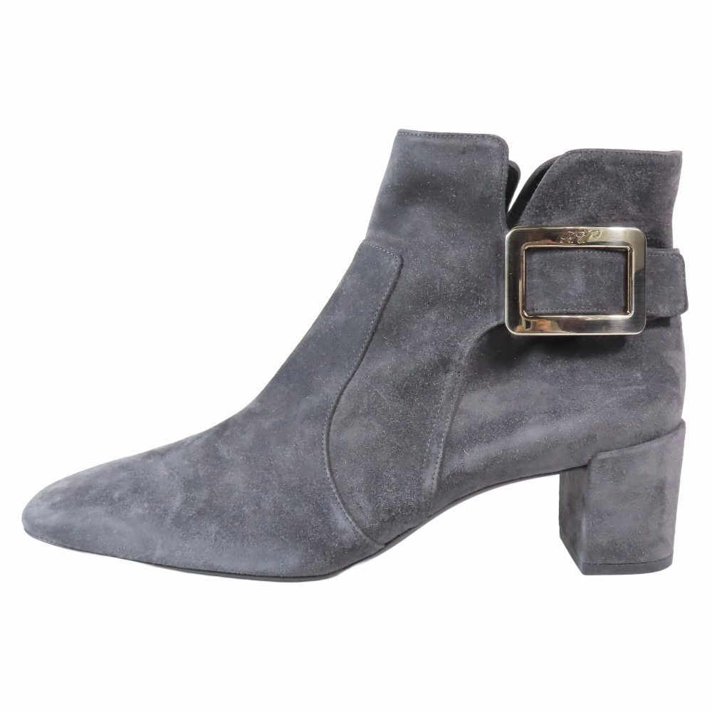 未使用 Roger Vivier ロジェヴィヴィエ ショートブーツ スクエアバックル スエード レザー シューズ 41 大きいサイズ グレー拍卖