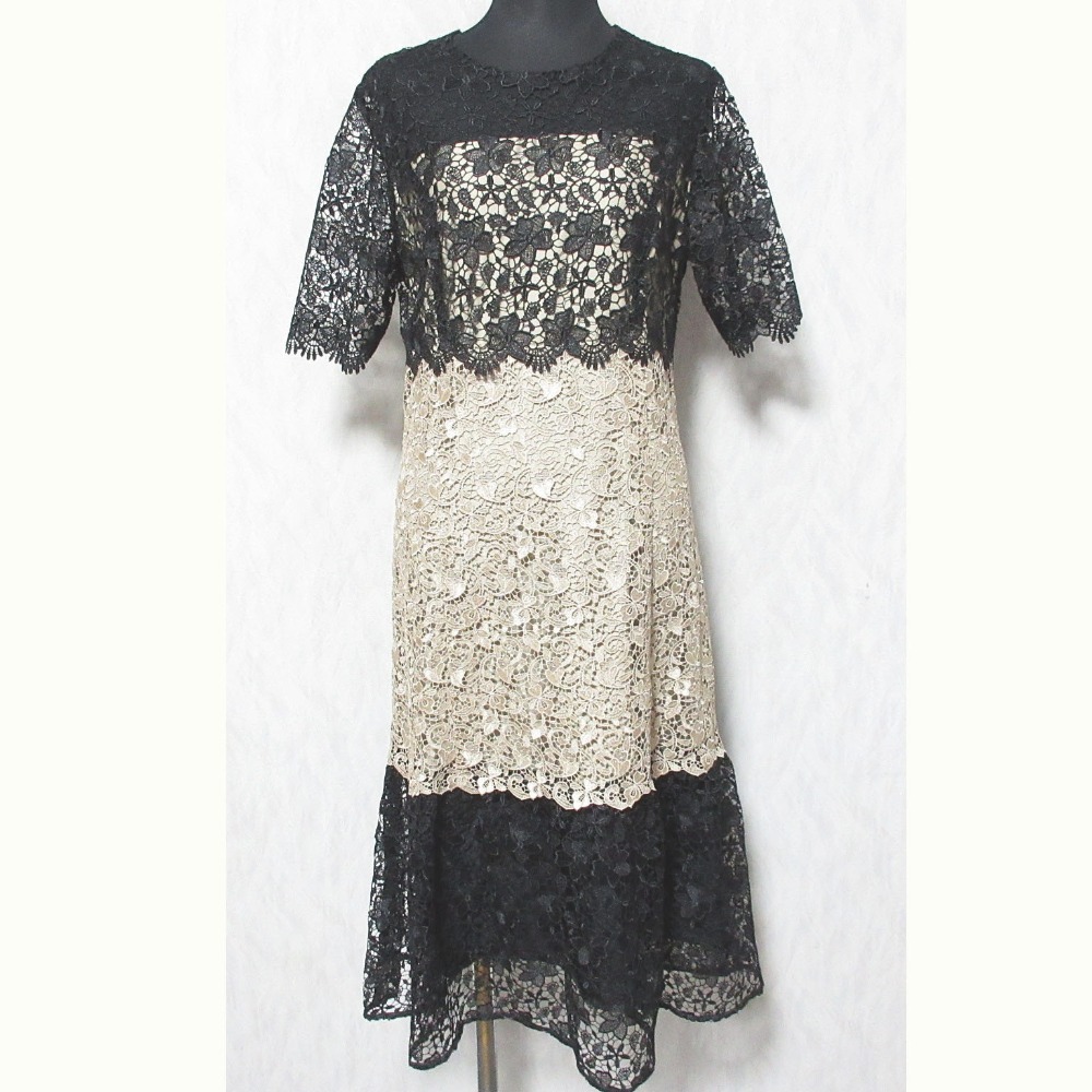 美品 Maglie par ef-de マーリエパーエフデ ケミカルレースワンピース 51-04121302 サイズ9 ブラック ベージュ拍卖