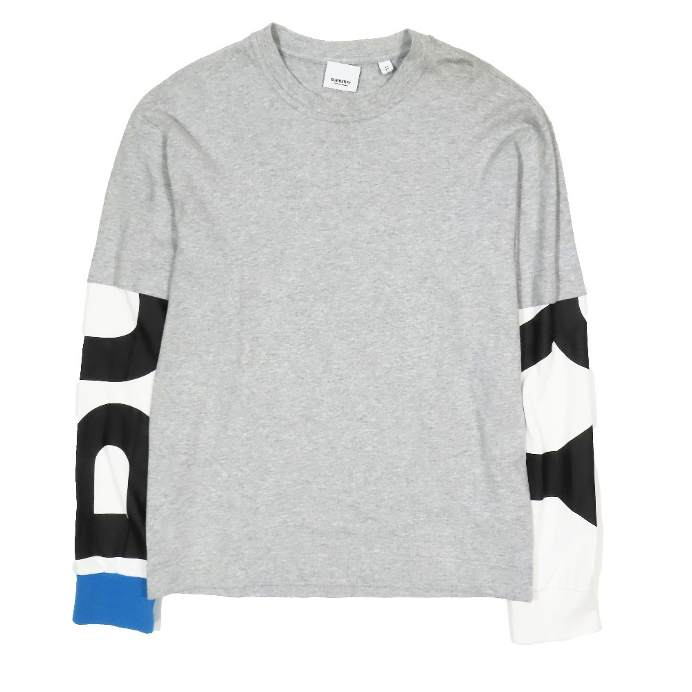 美品 BURBERRY バーバリー Tシャツ リカルドティッシ FERNFORD ロゴプリント レイヤードスリーブ 長袖 トップス グレー XS拍卖