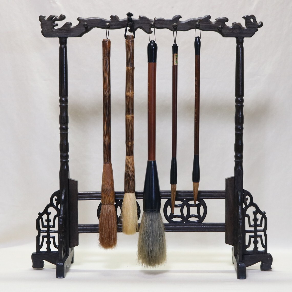 筆掛け唐木紅木龍頭14本掛け39㎝    EA06拍卖