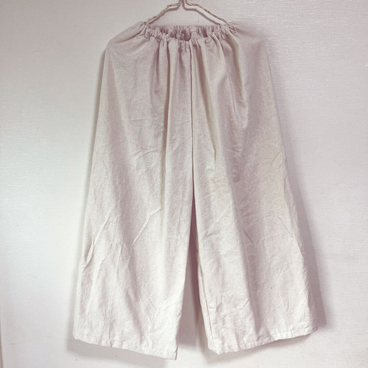 ☆送料込●ハンドメイド コットンリネン ワイドパンツ 生成色 ナチュラル●拍卖