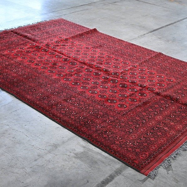 新品 未使用 パキスタン製 手織り ウール絨毯 ブハラ柄 ギュル文様 羊毛 トルクメン族 カーペット ラグ リビング 手結び ハンドノット P-23拍卖