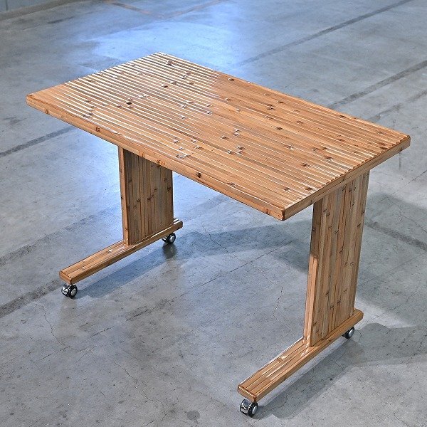 梅里竹芸 12万「長椅子用テーブル」キャスター デスク 作業台 勉強机 学習 リビング ダイニング 書斎 ナチュラル拍卖