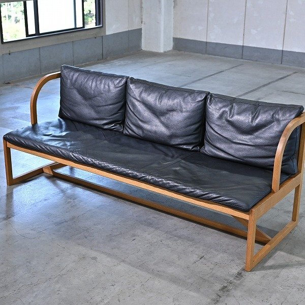 広松木工 46万「ブロッコ」トリプルソファ オーク無垢材 アーム 3人掛け リビング ダイニング ナチュラル_柏 カリモク ウニコ アクタス拍卖