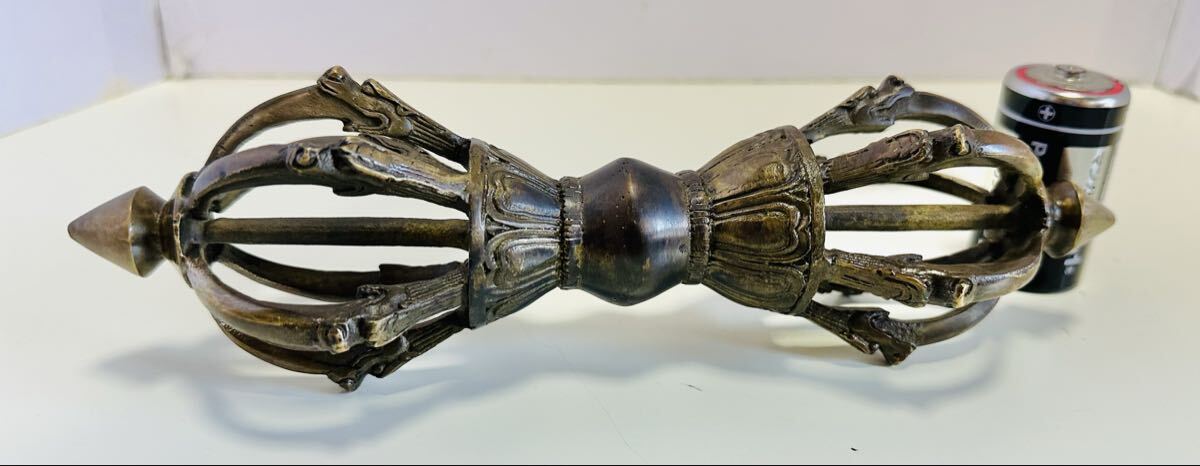 ◆時代物 金剛杵24.5センチ◆銅製仏具◆密教◆法具◆仏教古美術◆チベット古銅◆拍卖