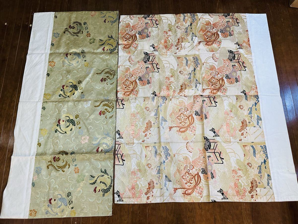 ◆正絹謹製緞子打敷2枚◆鳳凰模様御所車花模様 ◆袈裟◆寺院仏具◆西陣織◆反物◆古裂◆拍卖