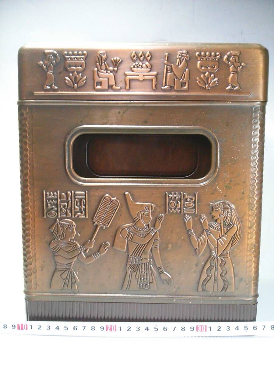◆古代エジプト彫刻風ゴミ箱◆上部テッシュボックス◆3分割◆銅版+プラスチック製◆アンティーク◆オブジェ◆インテリア◆拍卖