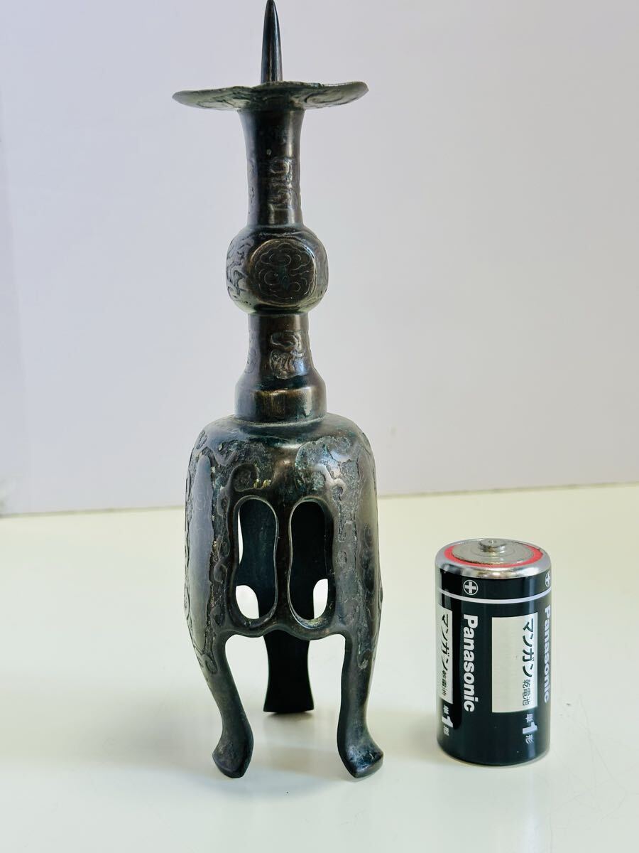 ◆時代物古銅燭台◆高さ21.5センチ◆置物◆オブジェ◆拍卖