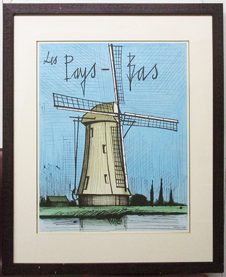ベルナール・ビュッフェ『風車』リトグラフ ノーサイン 額付き(箱なし) ムルロー版拍卖