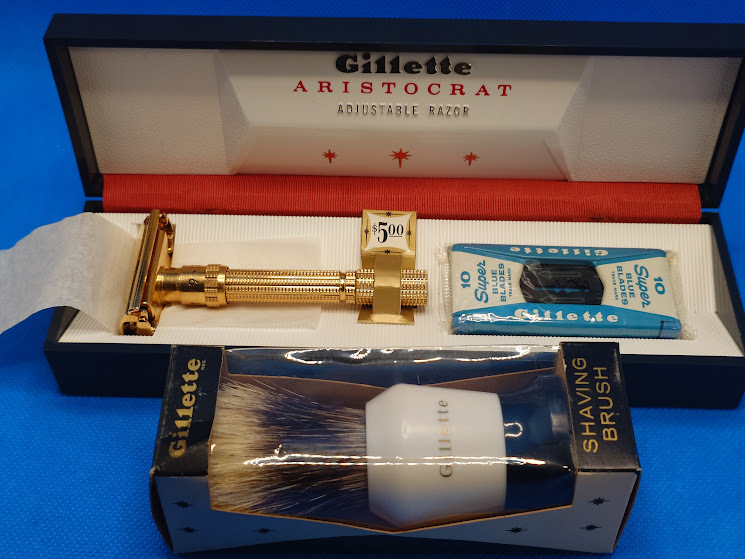 未使用品 シェービングブラシセット Gillette ジレット ARISTOCRAT アリストクラット シェービング 両刃剃刀 ビンテージ 年代物 拍卖