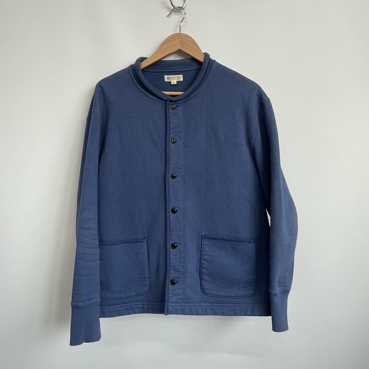 【MOTOR by HIDEO MOTOIKE】ヒデオモトイケ カーディガン VINTAGE 後染め L スウェットカーディガン 厚手 ブルー 34拍卖