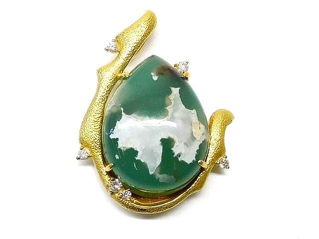 K18 YG イエローゴールド 天然カルセドニー 33.970ct ■ ダイヤモンド 0.24ct ペンダント トップ チャーム レディース 18.2g □6I7HS拍卖