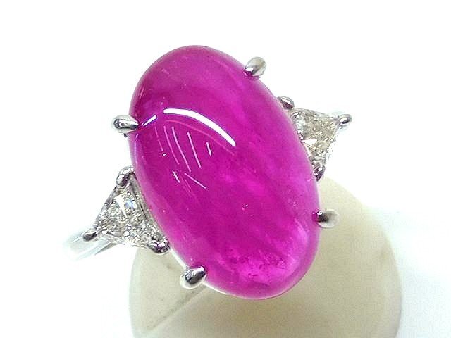 3F Pt900 天然 ピンクサファイア 10.35ct ■ ダイヤ 0.43ct カボション プラチナ リング 16号 8.8g □6I7HS拍卖