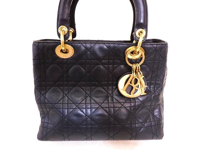 リカラー品 Christian Dior ディオール ハンドバッグ ■ レディディオール カナージュ ブラック レザー 黒 ゴールド金具 レディース □7H拍卖
