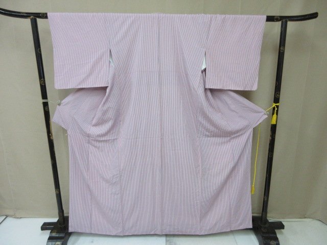 1円 良品 小紋 正絹 着物 縮緬 和服 和服 縞 お洒落 高級 袷 身丈150cm 裄65cm【夢職】★拍卖