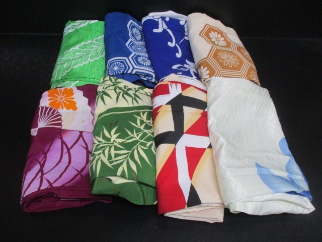 中古 着物 リメイク 化繊 舞台衣装 まとめて8枚 浴衣 男性 女性 踊り リメイク等に 和服 和装 イベント お祭り 行事 趣味【夢職】☆☆拍卖