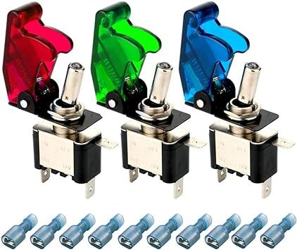 Kiligen 3個 12V-24V 20Aミサイルスイッチトグルスイッチ オン/オフSPST 3極タイプトグルロッカー スイッチ LED搭載(赤/緑/青)拍卖