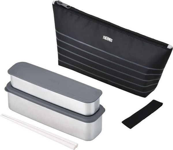 サーモス 弁当箱 2段 スリム フレッシュランチボックス 815ml ブラックボーダー DSA-804W BKBD拍卖