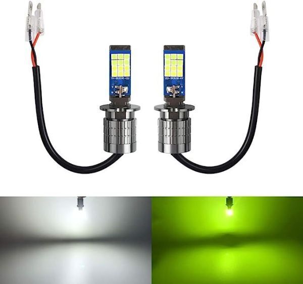 Catland H3 フォグランプ LED 2色切り替え ホワイト レモンイエロー LEDバルブ 2色 白 黄緑 フォグ バルブ 3030SMDチップ搭載 ファンレス拍卖