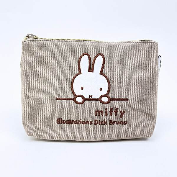 ミッフィー miffy 刺繍帆布ポーチ(M) グレージュ(ミッフィーフェイス)拍卖