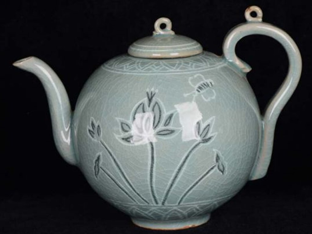 ■TC138■高麗青磁 青磁蓮池紋象嵌る 執壺 ・孤品・時代物 古玩 唐物 古陶磁器■拍卖