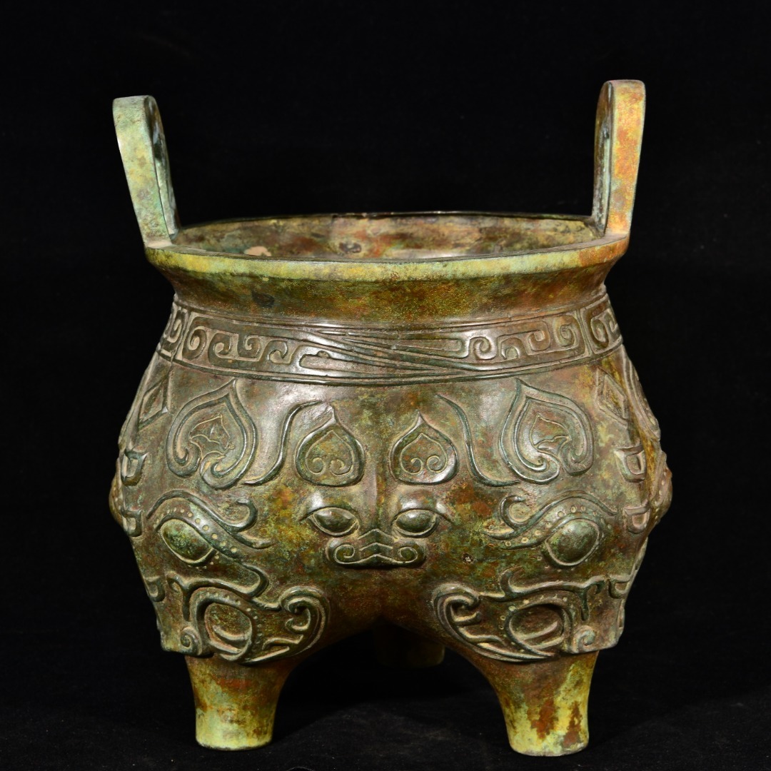 ■TX123■商周時代 青銅器 獣紋饕餮文 銘文入れ 鬲鼎 ・絶品 時代物 古玩 唐物 古陶磁器■拍卖