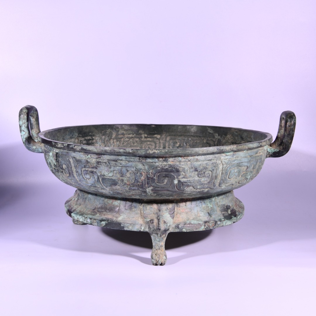 ■TX129■商周時代 青銅器 饕餮文獣面紋銘紋盤 絶品 時代物 古玩 唐物 古陶磁器■拍卖
