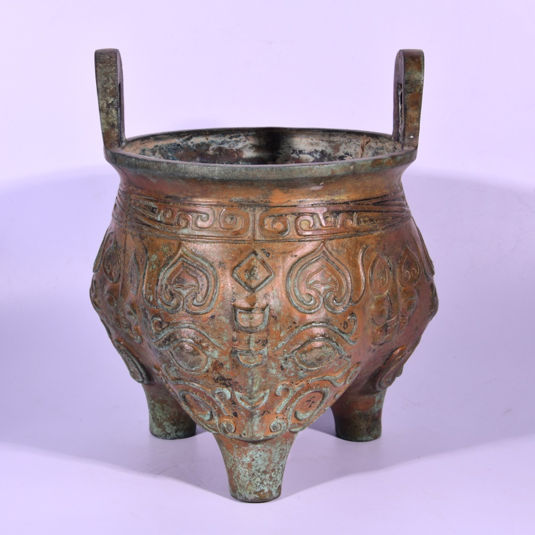■TX140■商周時代 青銅器 饕餮文獣面文鬲鼎 絶品 時代物 古玩 唐物 古陶磁器■拍卖