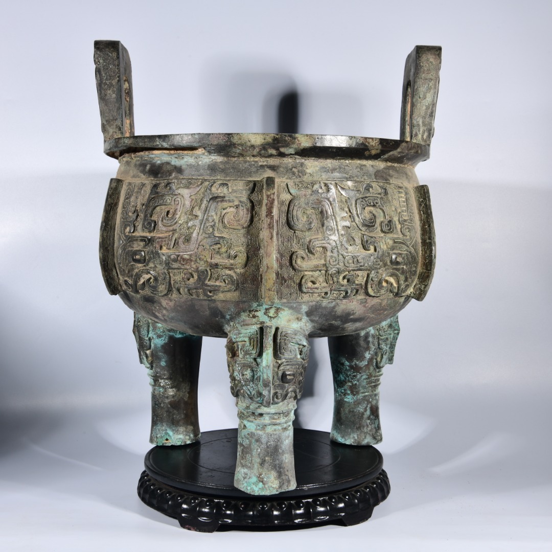 ■TX153■商周時代 青銅器 饕餮文 獣面文 \銘文大鼎 絶品 時代物 古玩 唐物 古陶磁器■拍卖