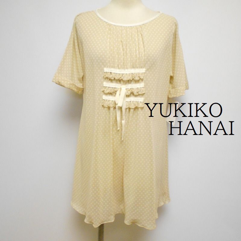 950189 YUKIKO HANAI ユキコハナイ ベージュ系 ドット柄 半袖 メッシュ チュニック【クリックポスト可】拍卖