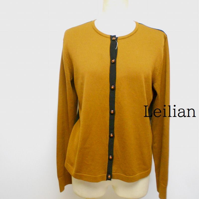 967432 Leilian レリアン 茶×黒 長袖 ニット カーディガン 9【クリックポスト可】拍卖