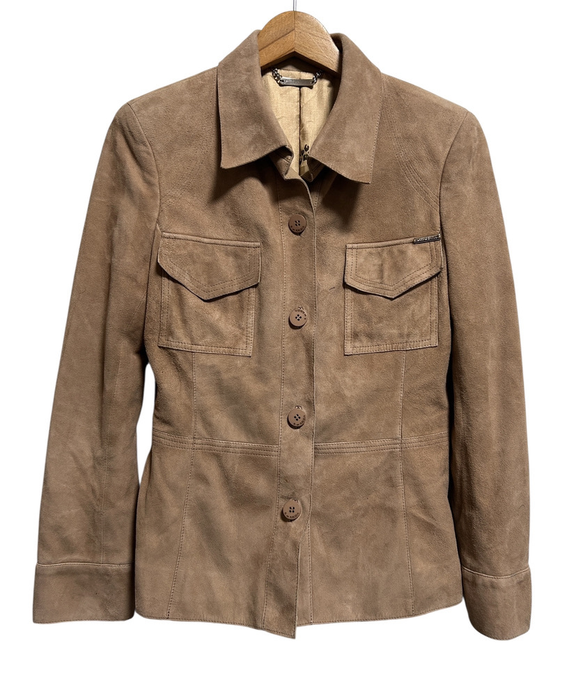 ★K OF KRIZIA ケイオブクリッツィア 羊革 スウェード レザージャケット サイズ40 ベージュ ブラウン 三陽商会 ラムレザー拍卖