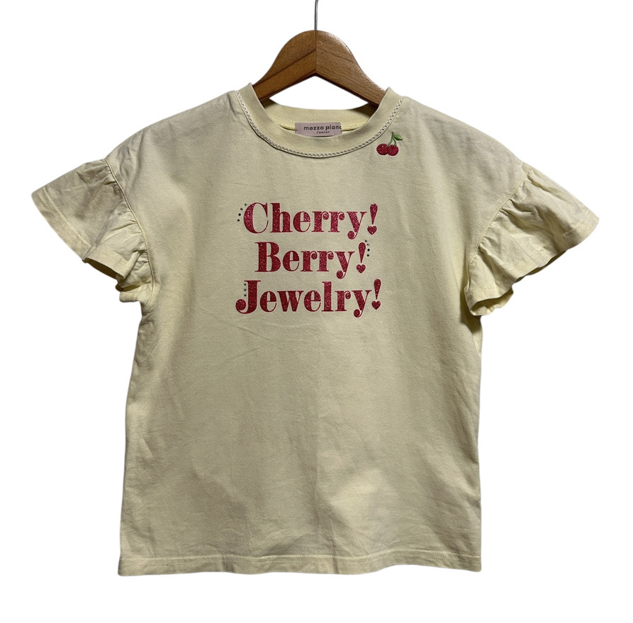 ★mezzo piano junior 袖フリル さくらんぼ 半袖Tシャツ M 150 黄色 ピンク ラメ ラインストーン拍卖