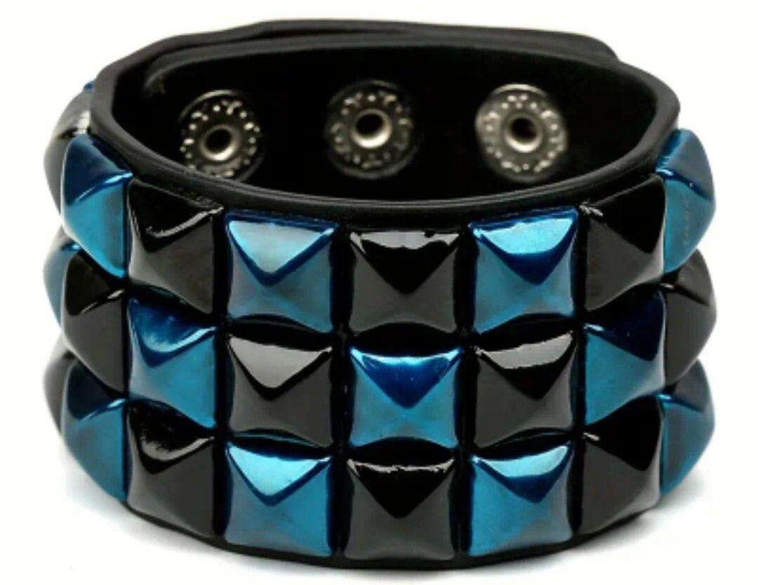 新品 ブレスレッド ブルー ブラック 青 黒 PUNK ロック Y2K ストリート パンク リストバンド バングル拍卖