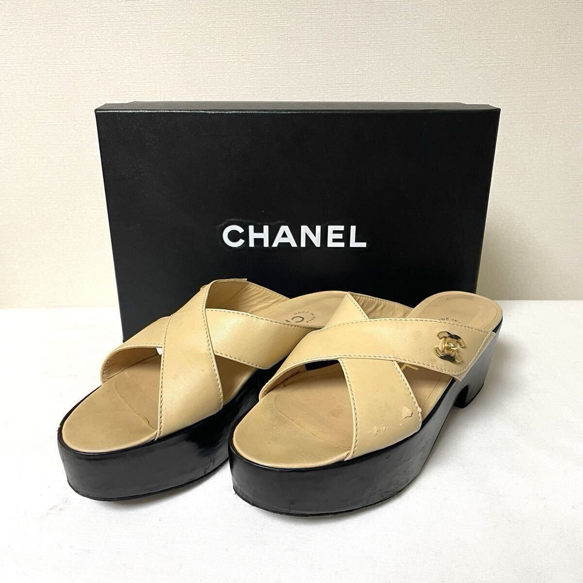 ヴィンテージ CHANEL 97P A08005 ココマーク レザーサンダル ベージュ拍卖