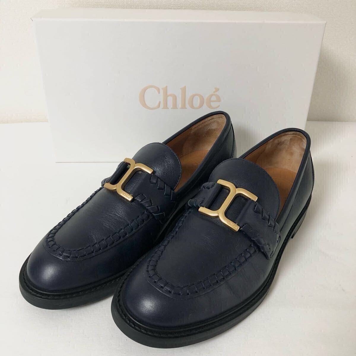23AW Chloe クロエ MARCIE マーシー レザー ローファー シューズ CHC23A911EY ネイビー拍卖