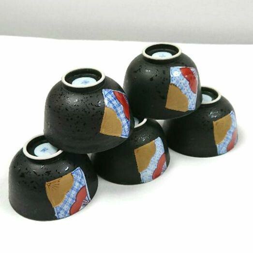【美品】湯のみ茶碗 湯飲み 5客セット 日本茶 煎茶 茶器 扇柄 和風模様 陶器 和食器 和柄 翆の陶印拍卖