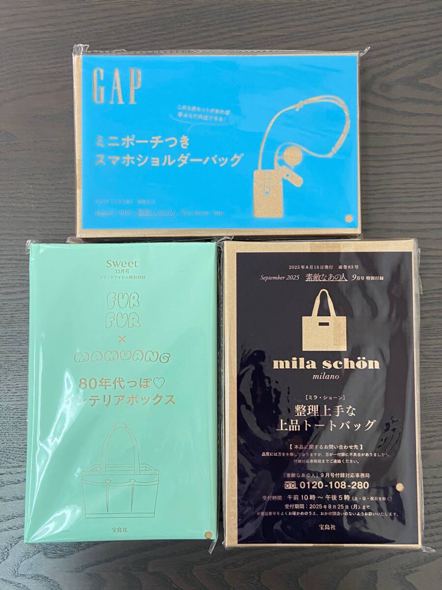 【付録3点まとめセット】mila schon ミラ・ショーン トートバッグ / GAP スマホショルダーバッグ / FURFUR×マムアン インテリアボックス拍卖