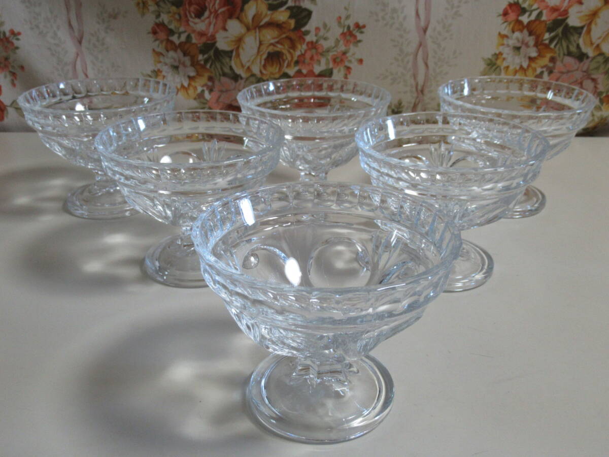 R7 07★レトロ アデリアルック【脚付きフルーツ皿6客 】大きめ食器/かき氷皿/デザート小鉢 大ぶり拍卖