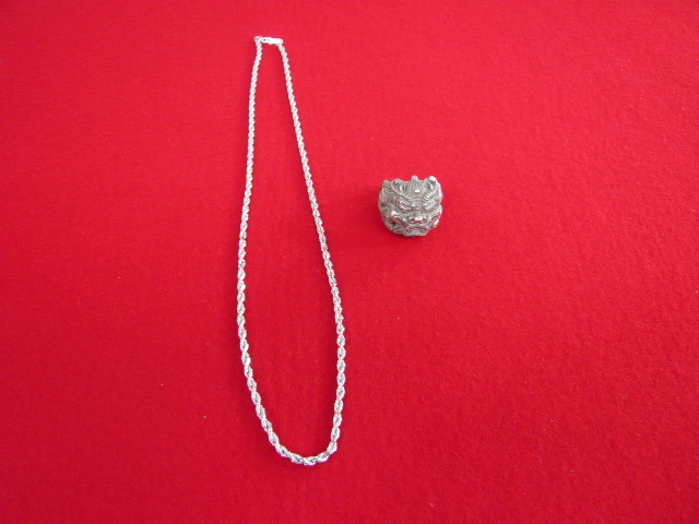 A391◆ネックレス SILVER シルバー 925 全長24.5㎝&指輪 シルバ 925 刻印有り 重さ29g サイズ約20号 2点セット◆ロ1拍卖