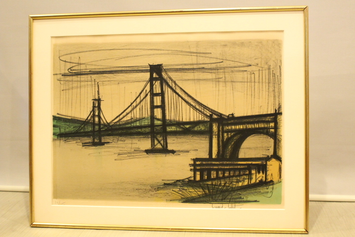 x-6905 ベルナール・ビュッフェ Bernard Buffet「ゴールデンゲートブリッジ」10/150 リトグラフ 真作 直筆サイン  額装拍卖