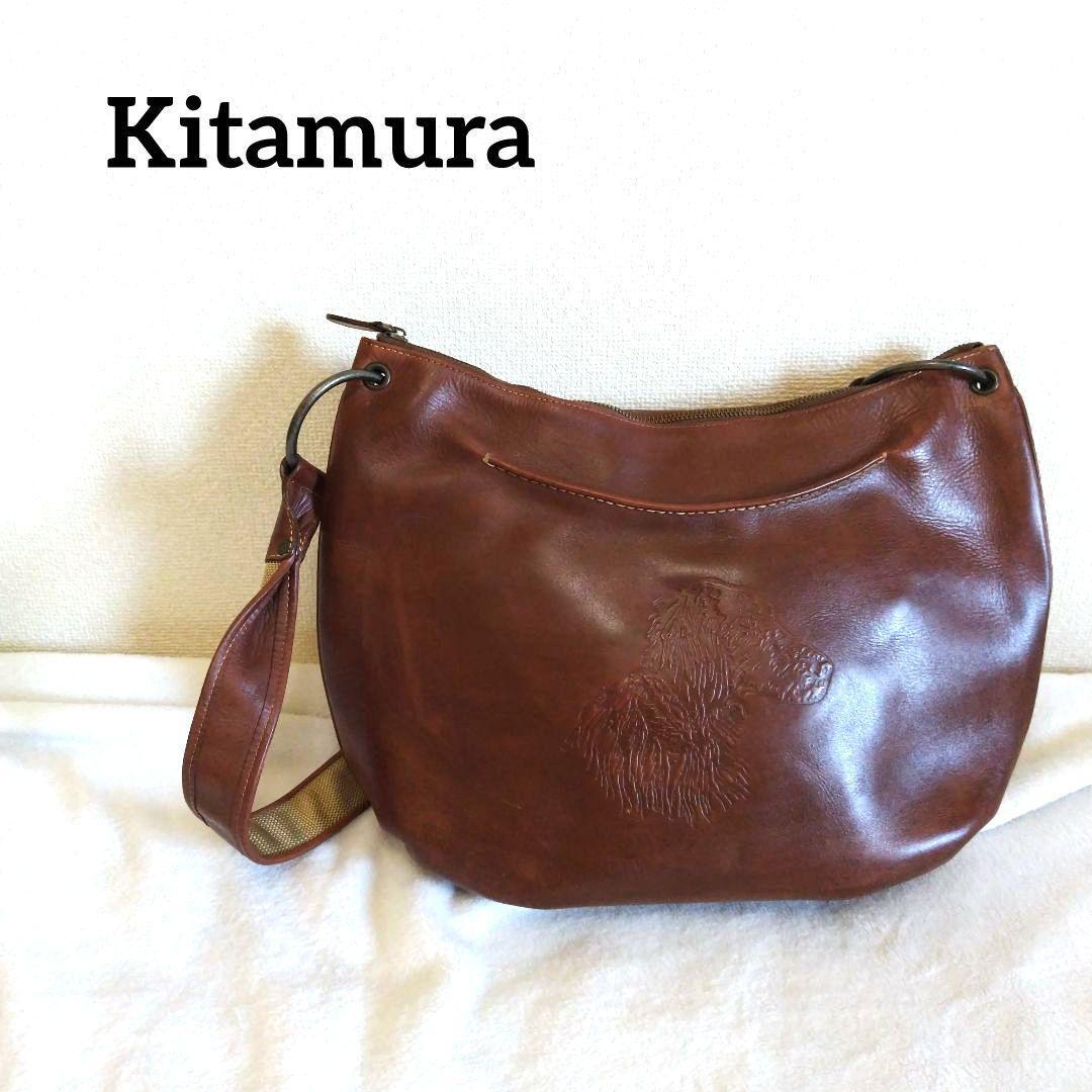 Kitamura キタムラ ワンショルダーバッグ レザー 犬 ヌメ革 ハーフムーン 肩掛け ドッグ ブラウン レディース アニマル 動物拍卖