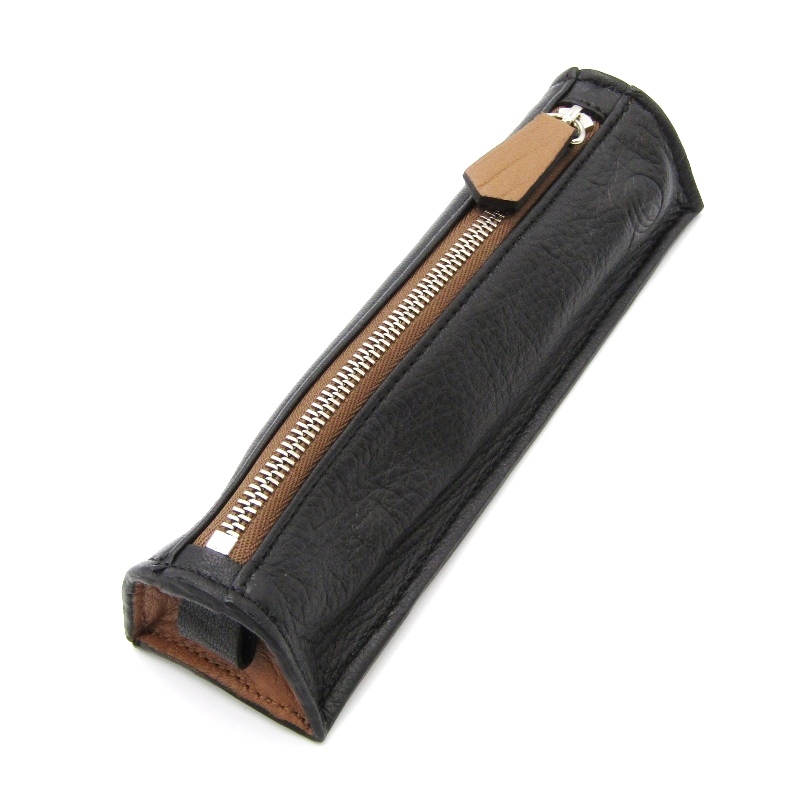 美品 LEATHERECTION レザレクション ペンケース 鹿革【暁 AKATSUKI】 エゾ鹿 日本製 筆入れ ブラック 黒 24005005拍卖
